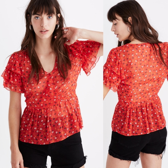 Madewell Tops - MADEWELL Floral Ruffle Blouse